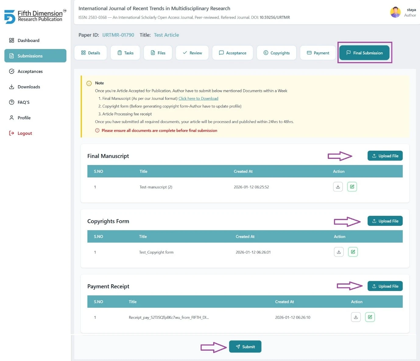 EMS Final Submission Tab