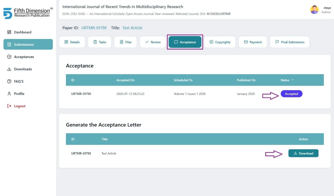 EMS Acceptance Tab