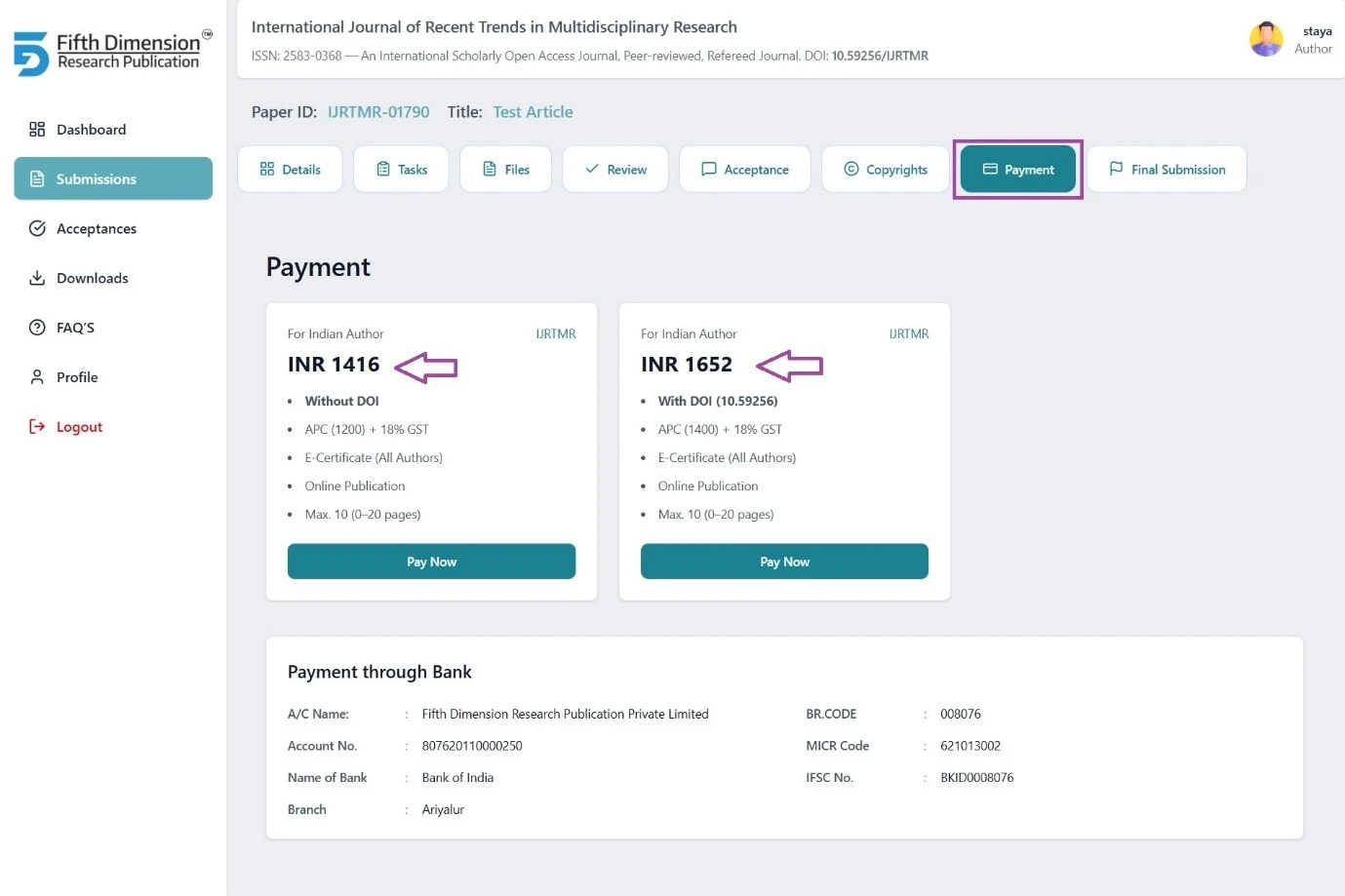 EMS Payment Tab